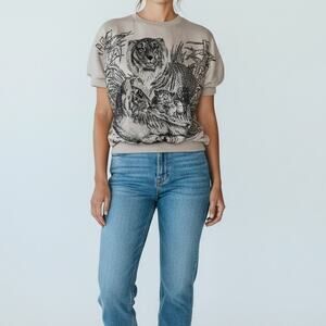 Vintage 90s Tiger Family Glitter Graphic Short Sleeve shirt Tan Small